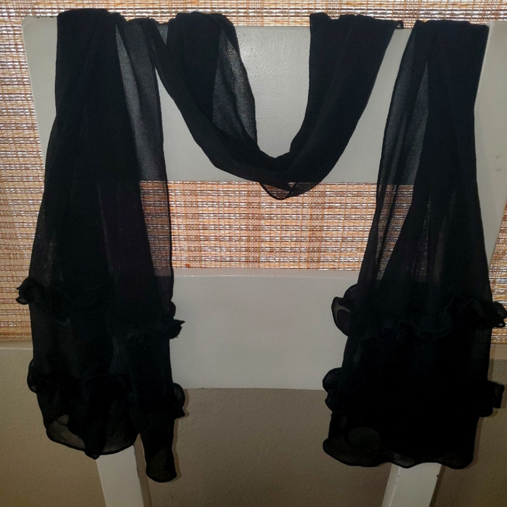 Black scarf with ruffle detail